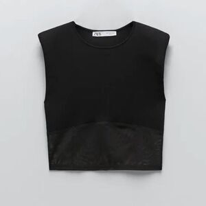 NWT Zara Black Sleeveless Mesh Shoulder Pads Top